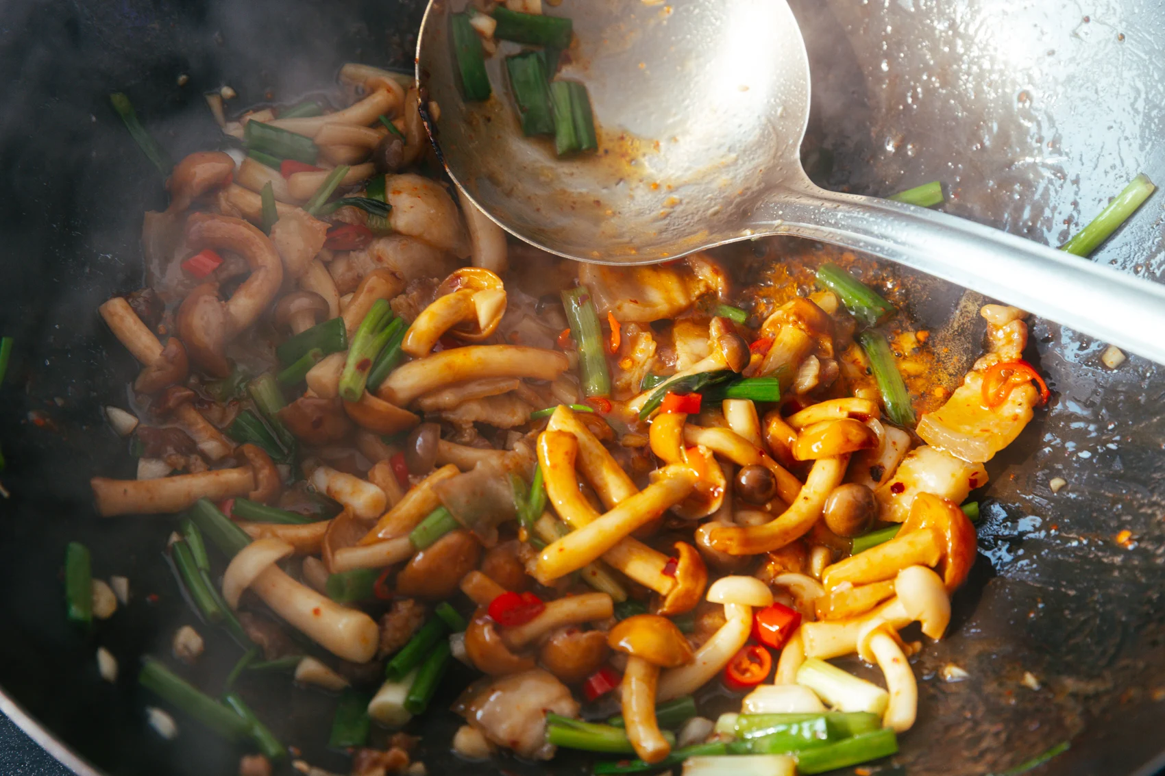 mushroom and pork belly stir fry