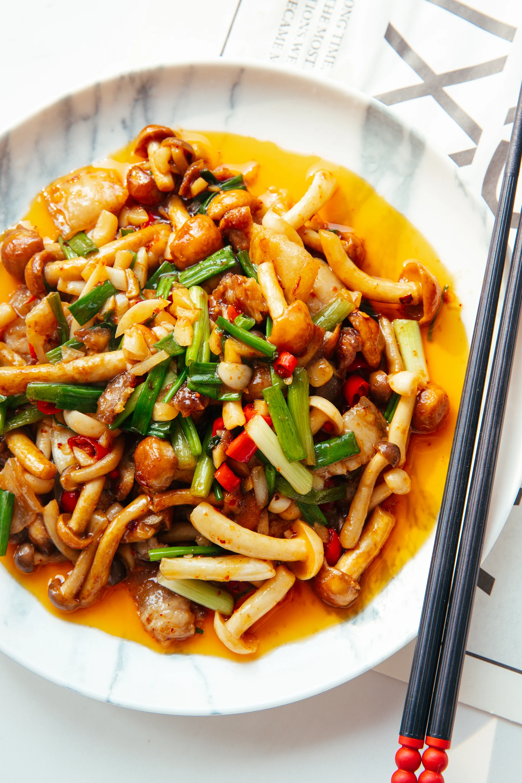 mushroom and pork belly stir fry